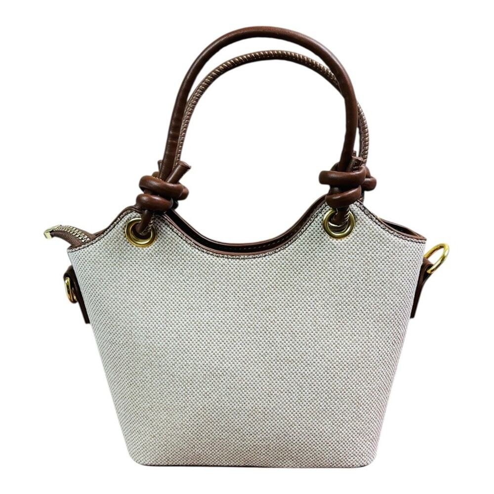 Designer Cream & Beige Monogram Canvas Crossbody Bag - Picture 5 of 12